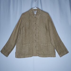 Jones NY 90s Gauze Woven Linen Button Shirt Jacket Large Pocket Collar Farmhouse